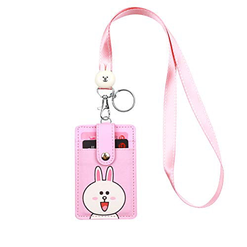 HASFINE Cute Credit Card Case Neck Pouch ID Badge Holder Lanyard Wallet with Cartoon Image Keychain for Students Teens Boys Girls Women 